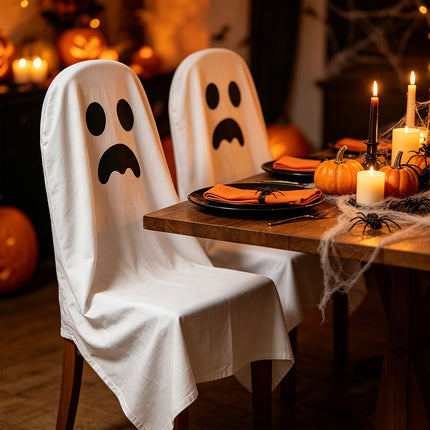 Halloween Skull Pattern Chair Cover, Dining Seat Protector 120x200cm