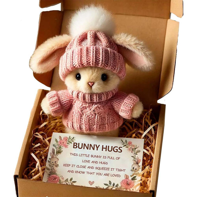 Cute Easter Gift Card Pink Mini Bunny Hug Rabbits in Box Mini Bunnies