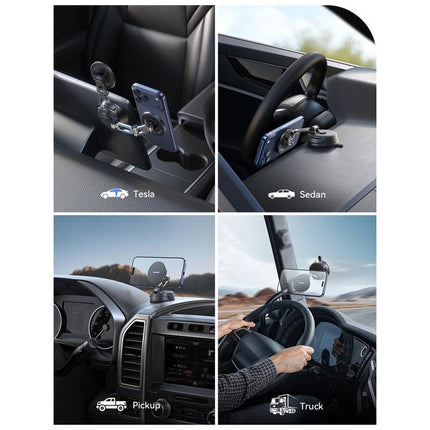 Foldable Magnetic Car Holder Strong Suction Cup Dashboard Mount Black