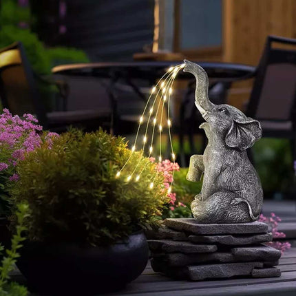Solar Powered Elephant Statue Resin Garden Light Patio Decor