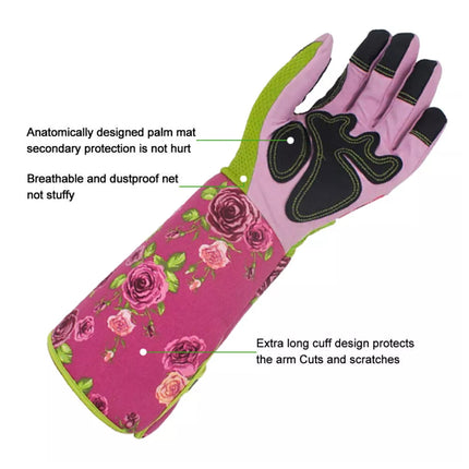 Ladies Thorn Proof Long Sleeve Leather Gardening Gloves with Gauntlet Cuff