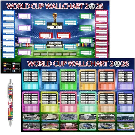 2X 2026 World Cup Football Wall Chart 87x58cm Foldable Schedule Poster