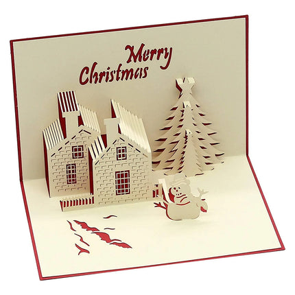 Festive 3D Pop-Up Christmas Card – Snowy Cottage Holiday Greeting Card
