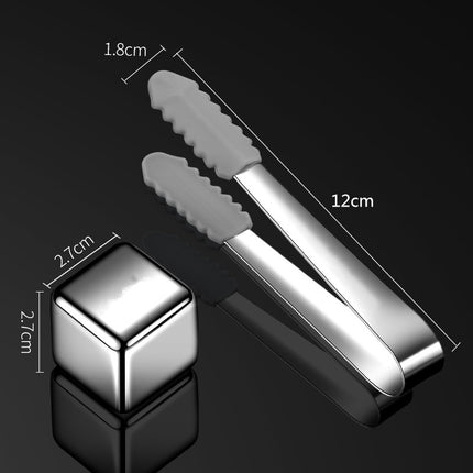6Pcs Stainless Steel Whiskey Wine Ice Stones with Tongs, Reusable Cooling