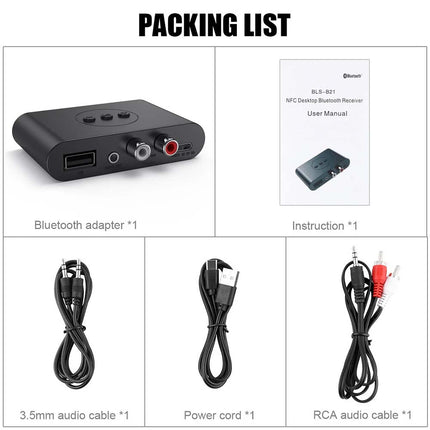 NFC Bluetooth 5.2 Wireless Receiver 3.5mm AUX to 2 RCA Audio Adapter