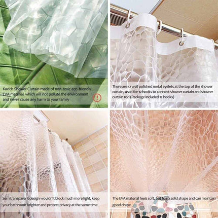 Waterproof EVA Bath Curtain 180x200cm, Mildew Resistant Shower Curtain