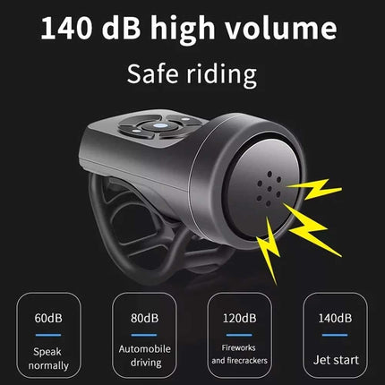 MTB 140dB Electric Bicycle Bell USB Chargeable Horn 4 Mode Anti-theft Alarm