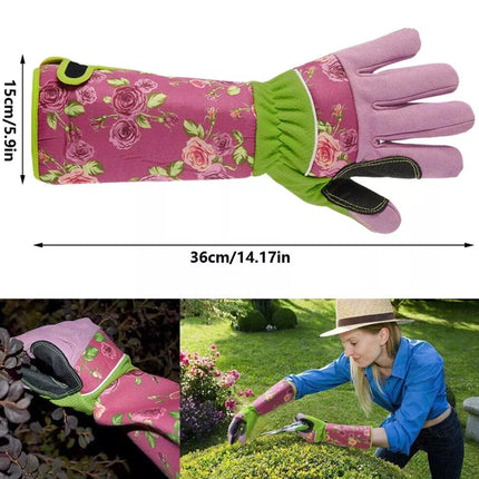 Ladies Thorn Proof Long Sleeve Leather Gardening Gloves with Gauntlet Cuff
