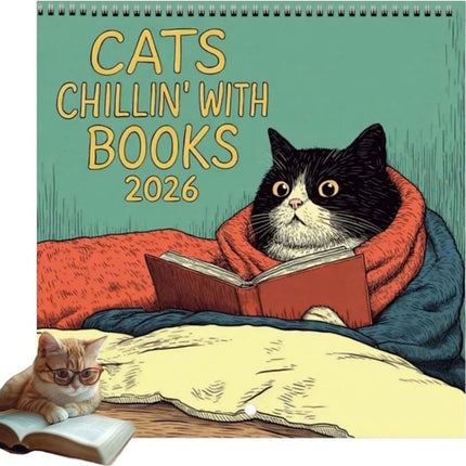 2026 Cats Chillin with Books Wall Calendar Cat Themed Illustration Planner