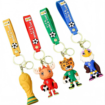 4 Pack 2026 World Cup Mascot Pendant Football Keychain Keyrings