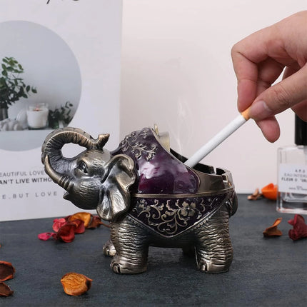 Windproof Metal Elephant Ashtray with Lid for Outdoor & Indoor Use