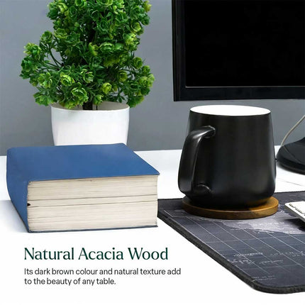 Wooden Round Coasters Set of 6 Acacia Wood for Drinks Coffee Tea Home Dining