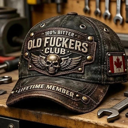 Adjustable Old F*ckers Club Cap, Distressed Vintage Hat with 3D Design