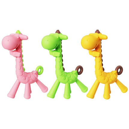 3-Pack Giraffe Silicone Teething Toothbrush, BPA-Free Chew Toy