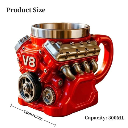 Retro V8 Engine Stainless Steel Insulated Car Mug Gift for Men