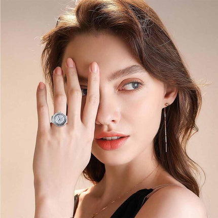 Bling Women's Finger Ring Watch, Analog Quartz Ring Watch