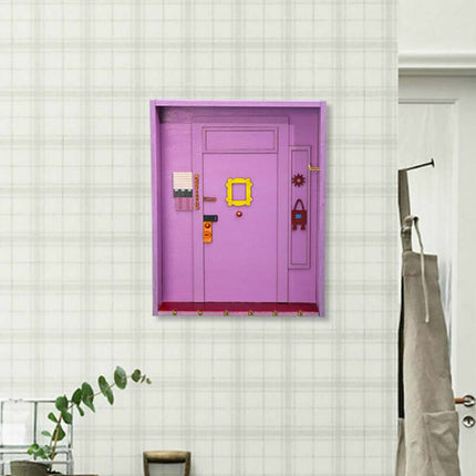 Rustic Wooden Purple Key Holder with Hooks, Entryway Shelf Wall Decor