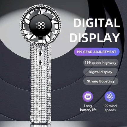S5 Full White Diamond Handheld LED Turbo Fan 199 Gears Mini Personal Fan