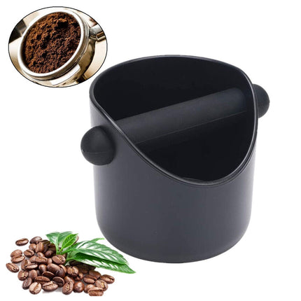 Coffee Waste Container with Knock Bar & Tamper Tube, Black Bucket for Barista