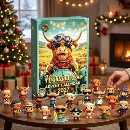 24 Day Highland Cow Advent Calendar 2026 3D Flat Mini Figures Xmas Toy