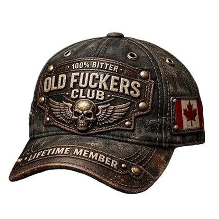Adjustable Old F*ckers Club Cap, Distressed Vintage Hat with 3D Design