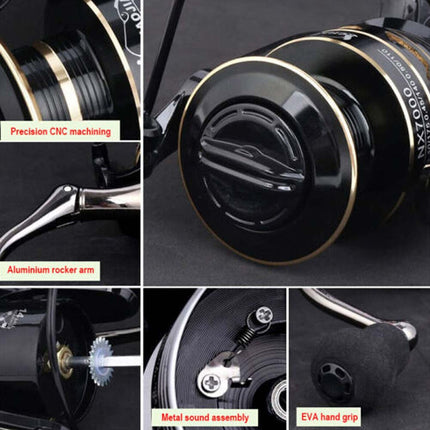 Fishing Spinning Reel 2000-7000, 10kg Max Drag, High Speed Metal Spool