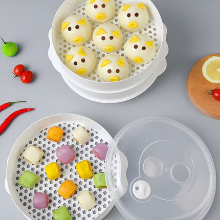 Multi-Layer Plastic Microwave Steamer Basket, Large Capacity Heat-Resistant