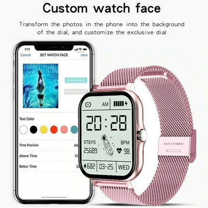 Bluetooth Smart Watch Pink Heart Rate Monitor for iPhone Android Men Women
