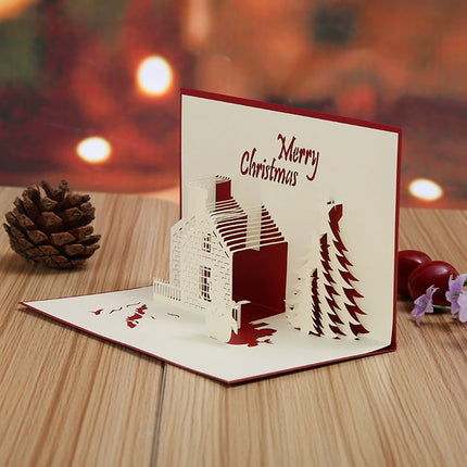 Festive 3D Pop-Up Christmas Card – Snowy Cottage Holiday Greeting Card