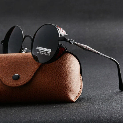 Men Women Steampunk Round Polarized Sunglasses UV400 for Driving Retro