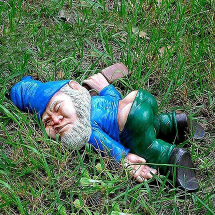 Funny Drunk Dwarf Garden Gnome Statue Rude Passed Out Patio Ornament