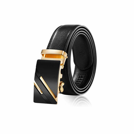 Fashion Men's Leather Ratchet Belt Automatic Buckle Waistband 120cm