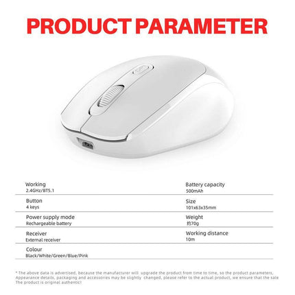 Rechargeable Silent Ergonomic 2.4G Dual Mode Bluetooth Mouse for PC