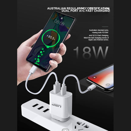 20W Dual USB-A Type-C Fast Charger Adaptor QC3.0 for iPhone Android SAA