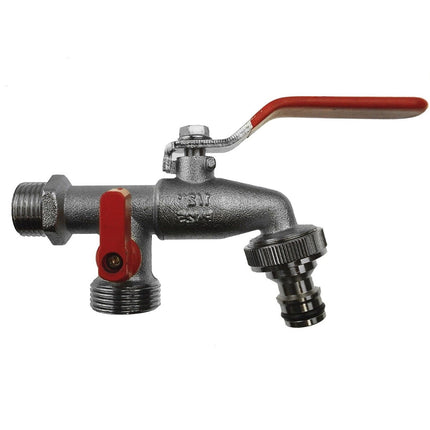 High Quality 1/2" BSP Double Outlet Garden Tap Brass Nickel Plated Automatic