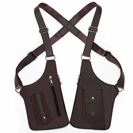 Adjustable Anti-Theft Underarm Shoulder PU Leather Wallet Holster Brown