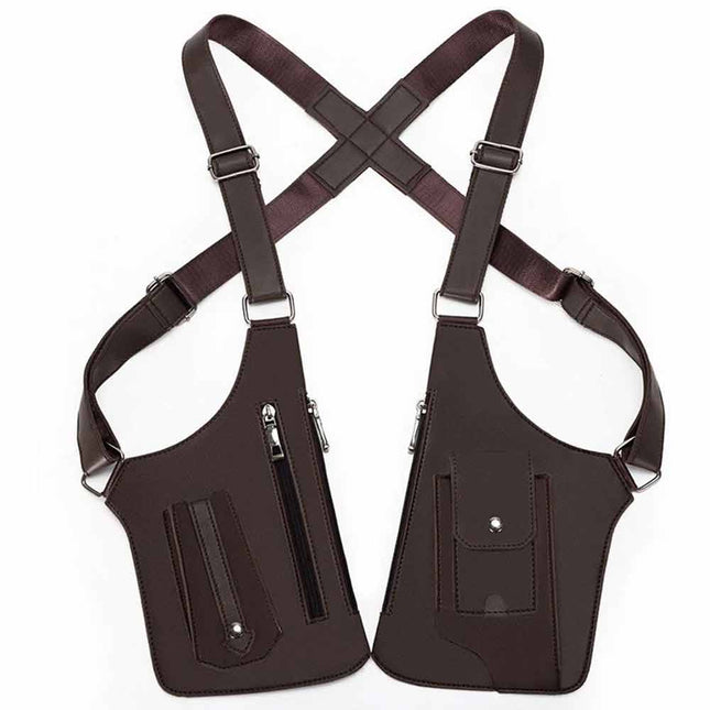 Adjustable Anti-Theft Underarm Shoulder PU Leather Wallet Holster Brown