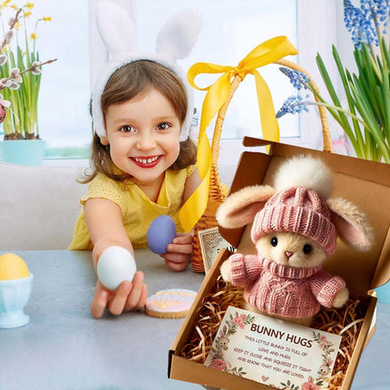 Cute Easter Gift Card Pink Mini Bunny Hug Rabbits in Box Mini Bunnies