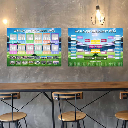 2 Pcs 2026 World Cup Football Wall Chart Schedule Poster 60x90cm