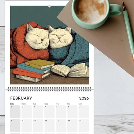 2026 Cats Chillin with Books Wall Calendar Cat Themed Illustration Planner