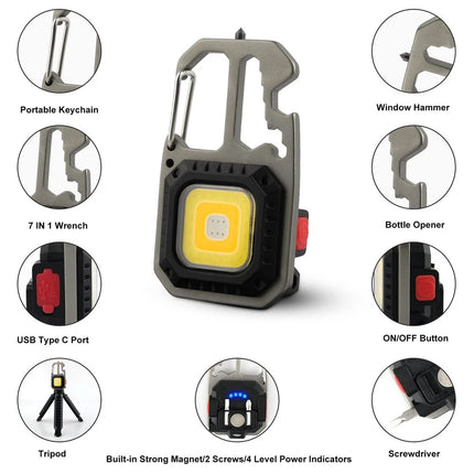 1x USB Rechargeable LED COB Work Light Mini Magnetic Keychain Torch Lamp
