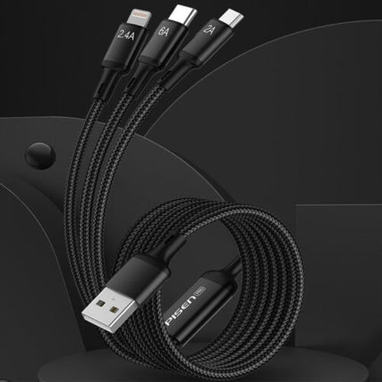 Pisen 3-in-1 Aluminum Alloy Braided Charging Cable for iPhone & Samsung