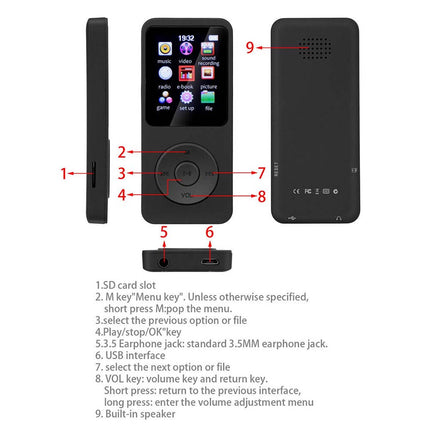 Portable 64GB MP3/MP4 Player, 1.8" Display, FM Radio, Recorder
