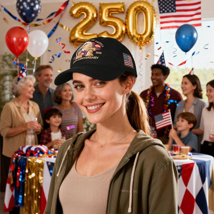 USA 250th Anniversary Baseball Cap, Statue of Liberty Eagle Adjustable Hat Black