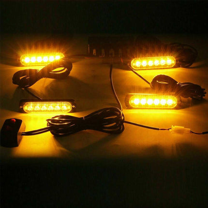 4x 6 LED Amber Strobe Marker Light Bar Flashing Beacon for Car 12V