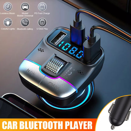 Bluetooth 5.3 Car FM Transmitter Wireless USB PD Fast Charger MP3 Player