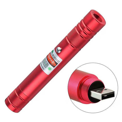 Red Aluminium Green Beam Laser Pointer USB Rechargeable 532nm