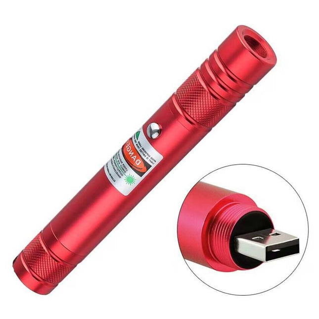 Red Aluminium Green Beam Laser Pointer USB Rechargeable 532nm