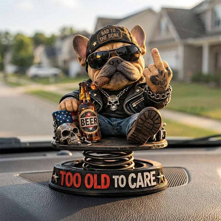 Funny Resin Bulldog Nodding Head Dashboard Bobblehead Too Old To Care