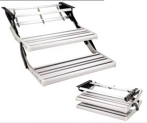 LED LIGHT DOUBLE ALUMINIUM PULL OUT CARAVAN STEP - RV PART ACCESSORIES STEPS FAN